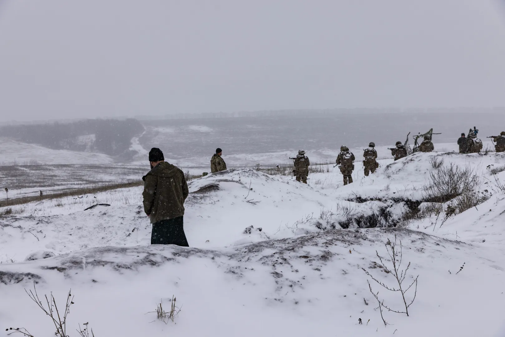 Szkolenie wojskowe żołnierzy ukraińskich Fot. PAP/Yevhen Titov
