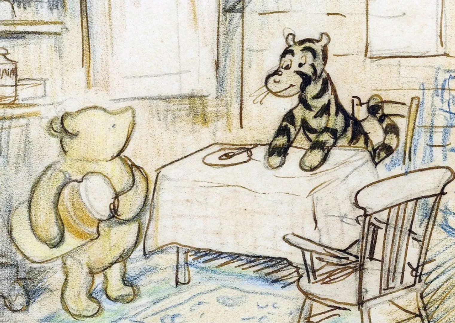 Ilustracja Ernesta Sheparda przedstawiająca Kubusia Puchatka i Tygryska. Fot. PAP/Ernesta Sheparda 