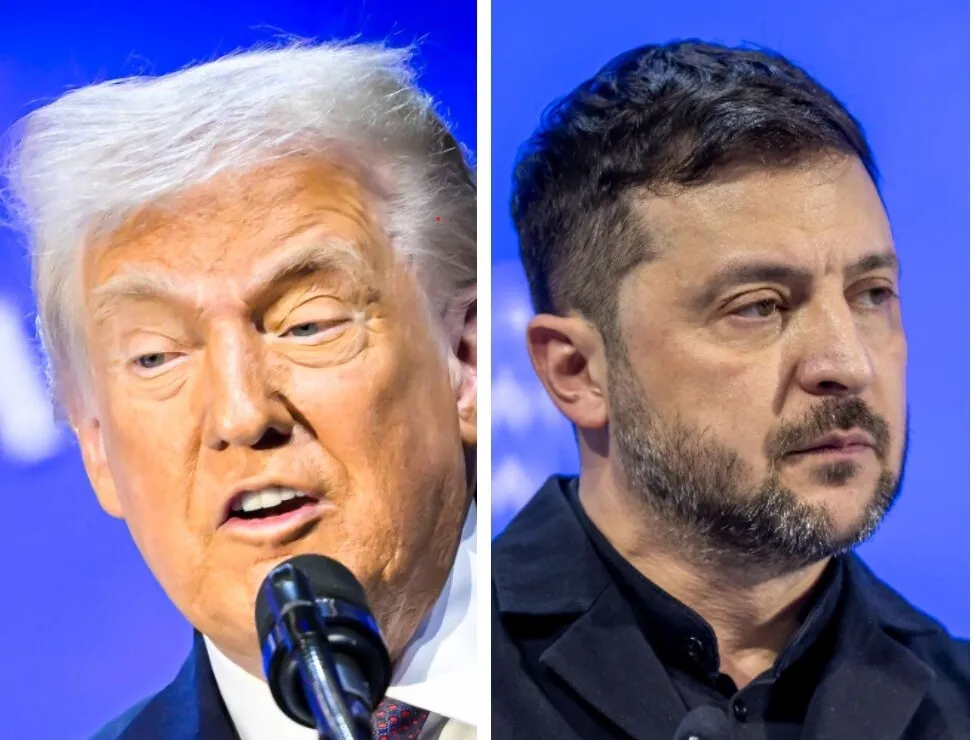Дональд Трамп і Володимир Зеленський. Фотоколаж. Fot. PAP/EPA/GIAN EHRENZELLER