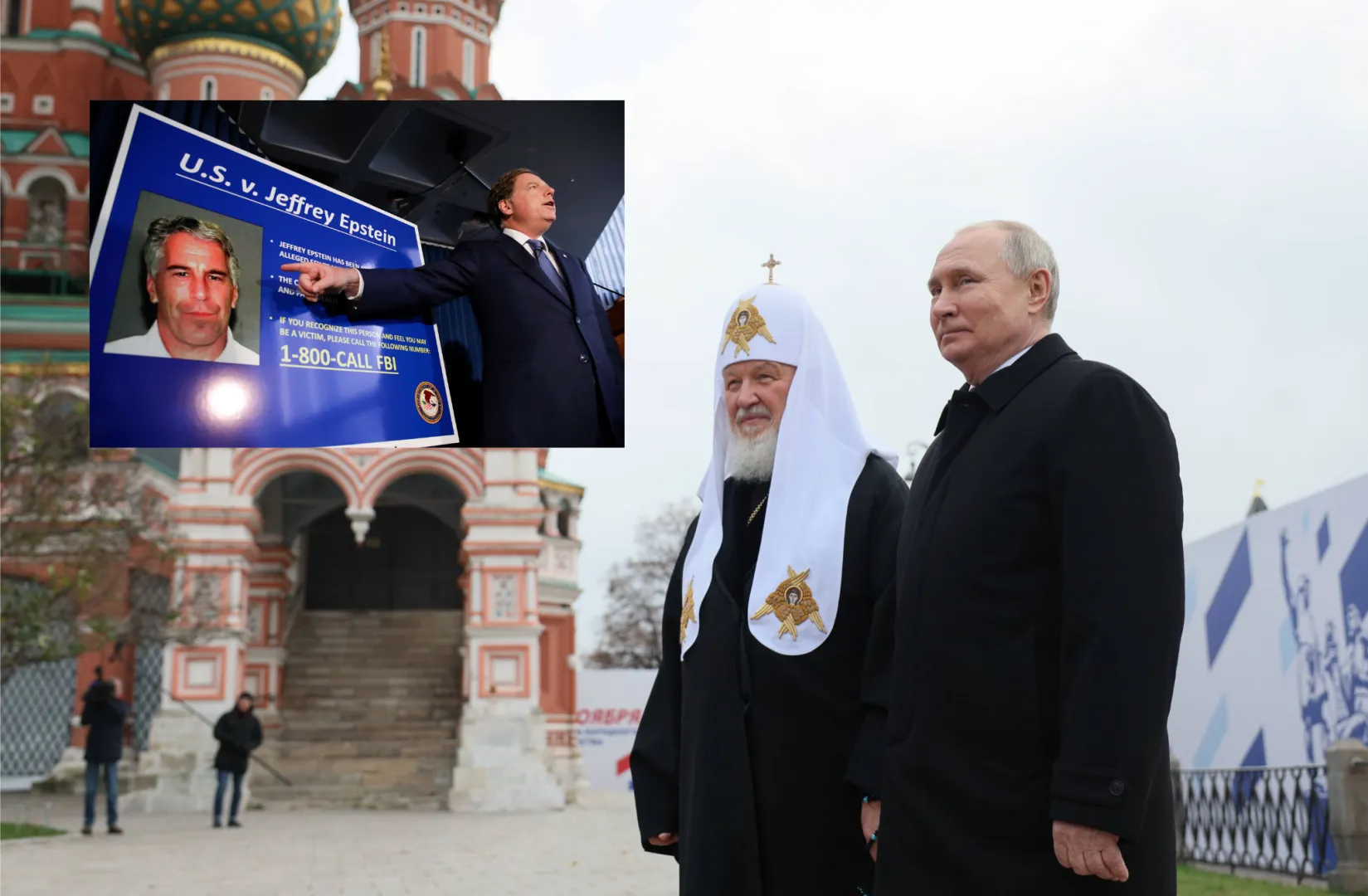 Prokurator Południowego Dystryktu Nowego Jorku Geoffrey Berman na konferencji w sprawie Jeffreya Epsteina w 2019 r. Fot. EPA/JASON SZENES / Patriarcha Cyryl I i Władimir Putin. Fot. EPA/GAVRIIL GRIGOROV/KREMLIN / POOL