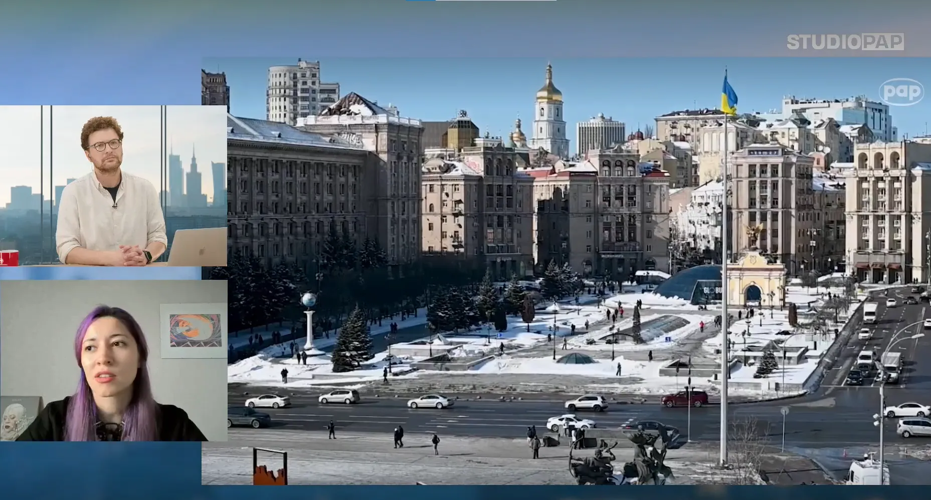 Блажей Стрельчик, Ірина Гірник під час ефіру Студії PAP. Fot. PAP