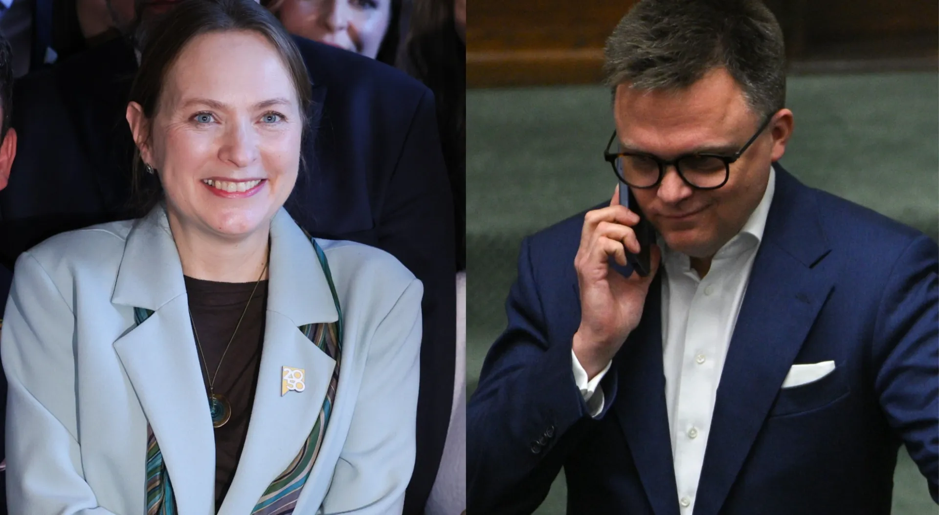 Nowa przewodnicząca Polski 2050, Katarzyna Pełczyńska-Nałęcz i Wicemarszałek Sejmu, Szymon Hołownia. Fot. PAP/Rafał Guz/Marcin Obara