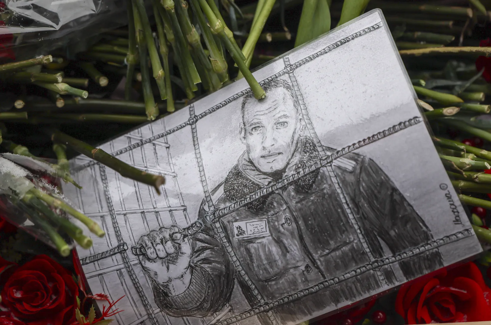 Portret i kwiaty złożone na grobie Nawalnego Fot. PAP/EPA/MAXIM SHIPENKOV