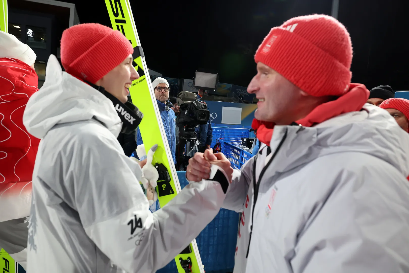  Kacper Tomasiak i trener reprezentacji Polski Maciej Maciusiak, fot. PAP/Grzegorz Momot
