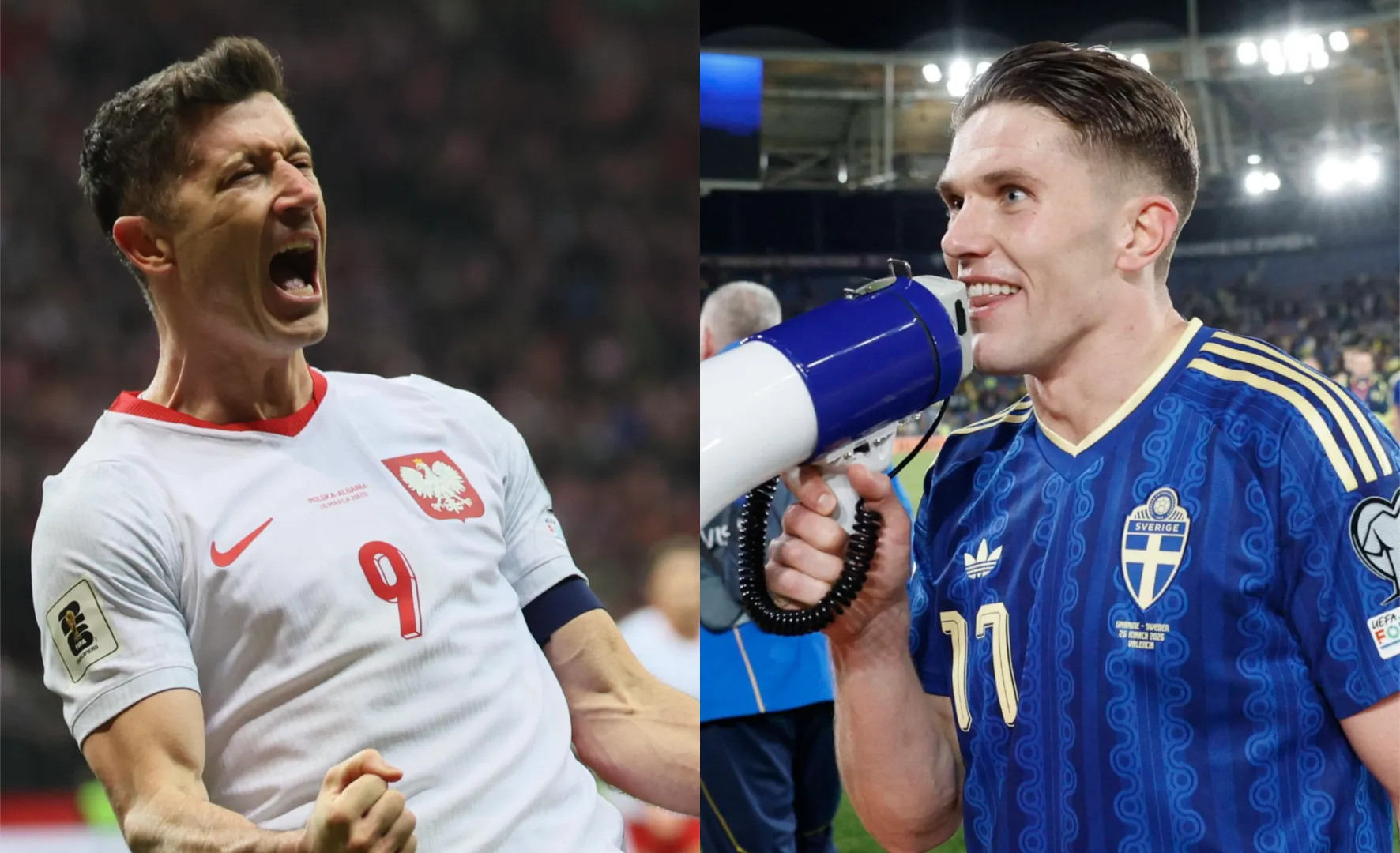 Robert Lewandowski i Victor Gyokeres. Fot. PAP/Leszek Szymański/EPA/Kai Forsterling