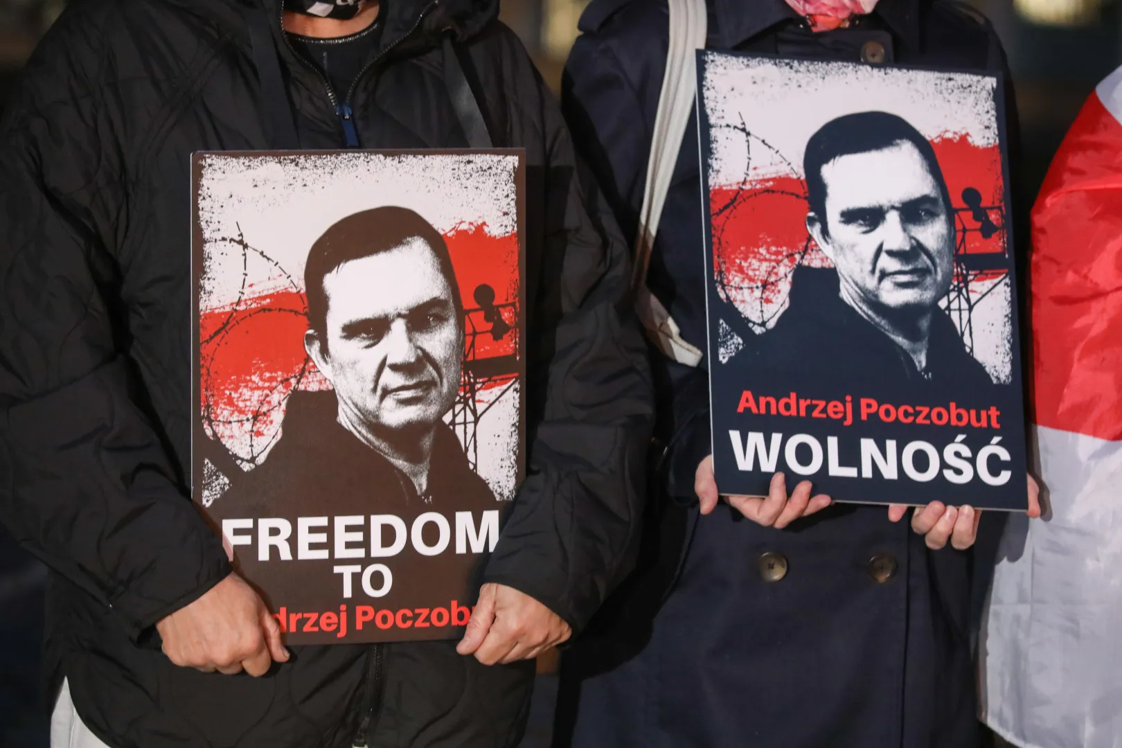 Акція солідарності з Анджеєм Почобутом — журналістом та діячем Союзу поляків Білорусі, якого ув'язнив режим Лукашенка. Fot. PAP/Artur Reszko