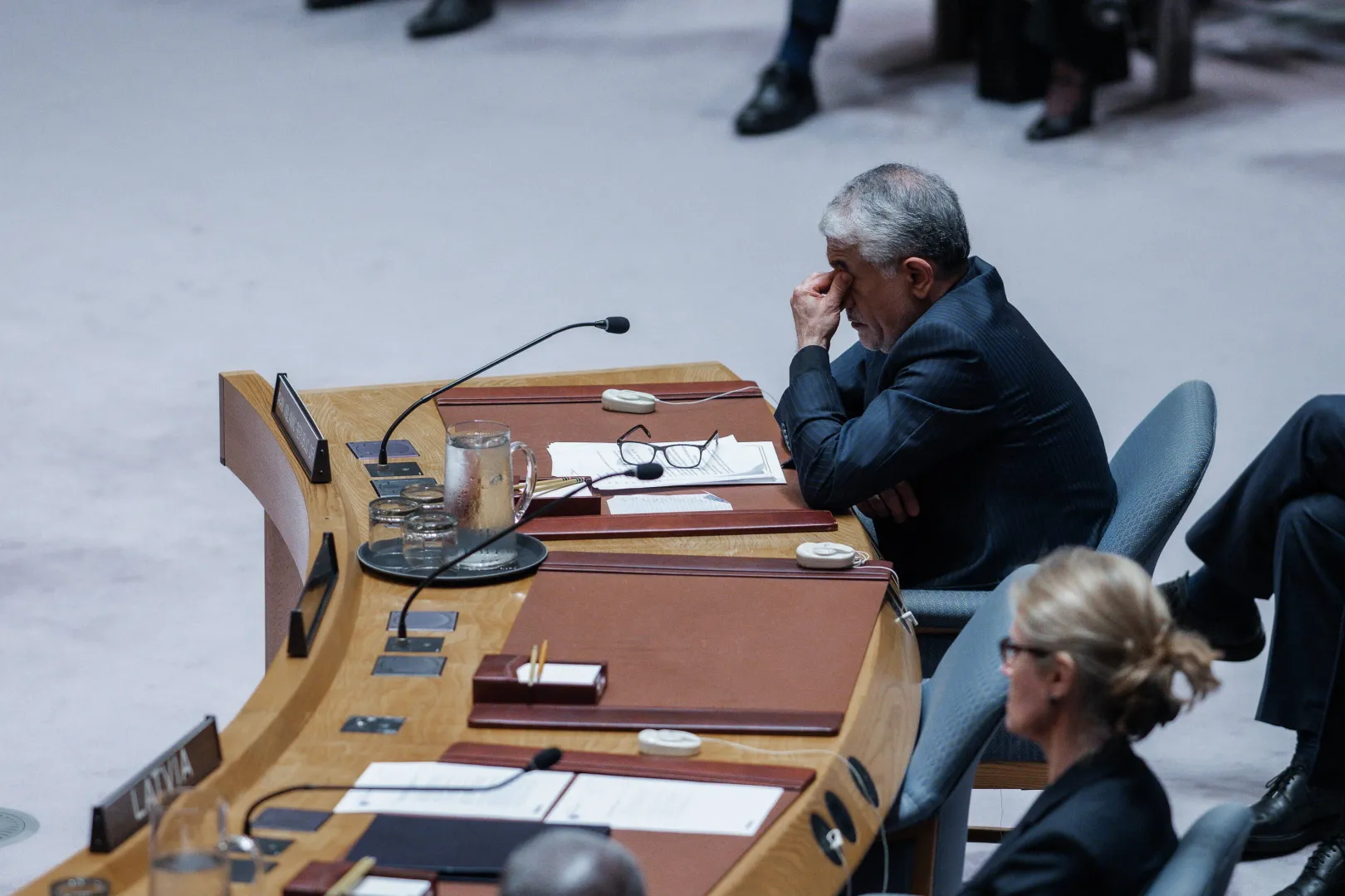 Stały przedstawiciel Iranu Amir Saeid Iravani podczas posiedzenia Rady Bezpieczeństwa ONZ Fot. PAP/EPA/OLGA FEDOROVA