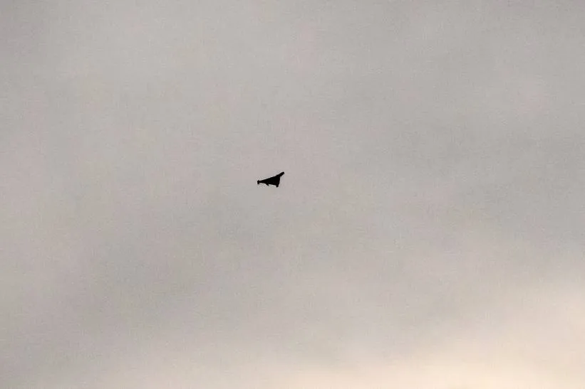 Российский дрон в небе над Украиной. Фотоиллюстрация. Fot. PAP/Vladyslav Musiienko