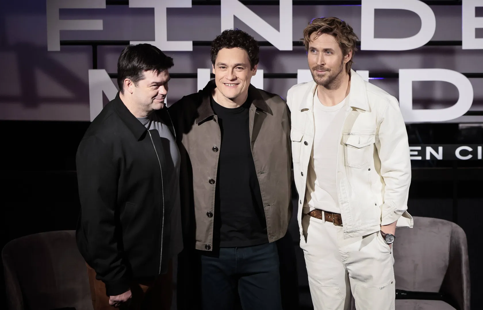 Christopher Miller, Phil Lord i Ryan Gosling Fot. PAP/EPA/JOSE MENDEZ