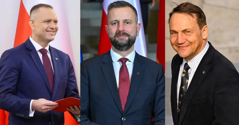 Karol Nawrocki (L), Władysław Kosiniak-Kamysz (C) i Radosław Sikorski (P). Fot. PAP/Albert Zawada/Radek Pietruszka/Wiktor Dąbkowski