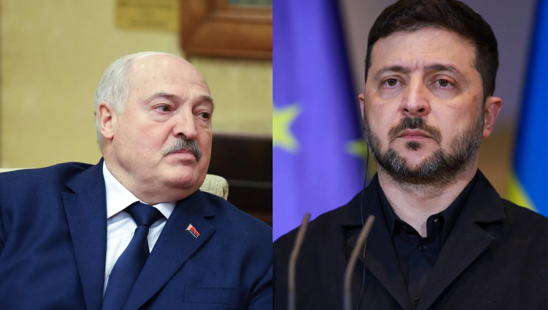 Alaksandr Łukaszenka i Wołodymyr Zełenski, fot. PAP/EPA/SPUTNIK POOL/	ALEXANDER KAZAKOV / SPUTNIK / KREMLIN / POOL, fot. PAP/EPA/CLEMENS BILAN