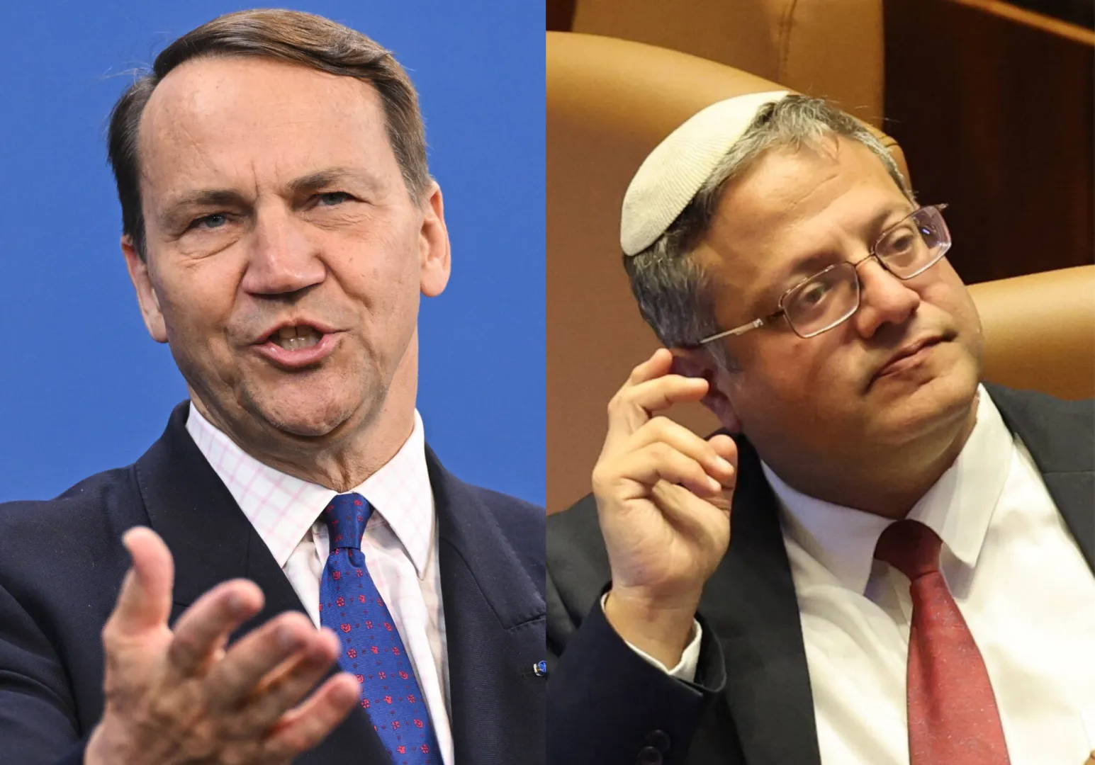 Radosław Sikorski, Itamar Ben Gwir, fot. PAP/Radek Pietruszka, fot. PAP/EPA/ABIR SULTAN