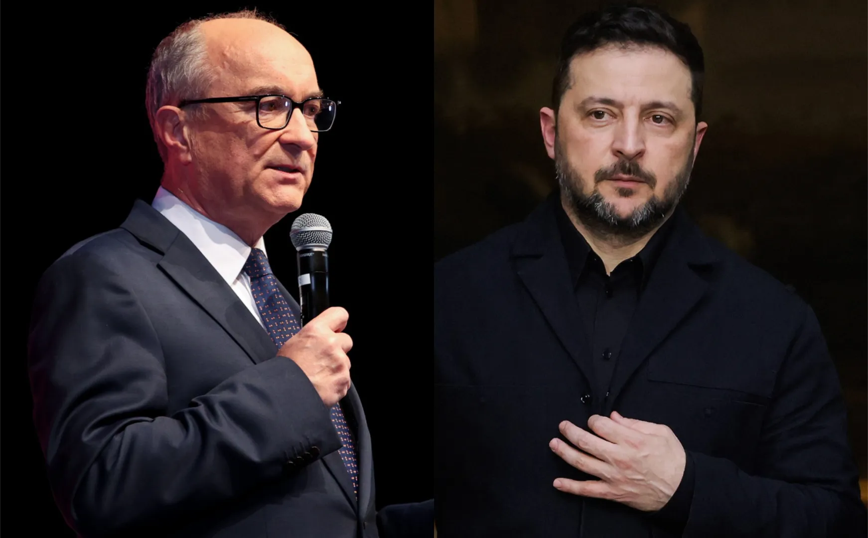 Marszałek Sejmu Włodzimierz Czarzasty i prezydent Ukrainy Wołodymyr Zełenski. Fot. PAP/Jarek Praszkiewicz/EPA/LUDOVIC MARIN / POOL