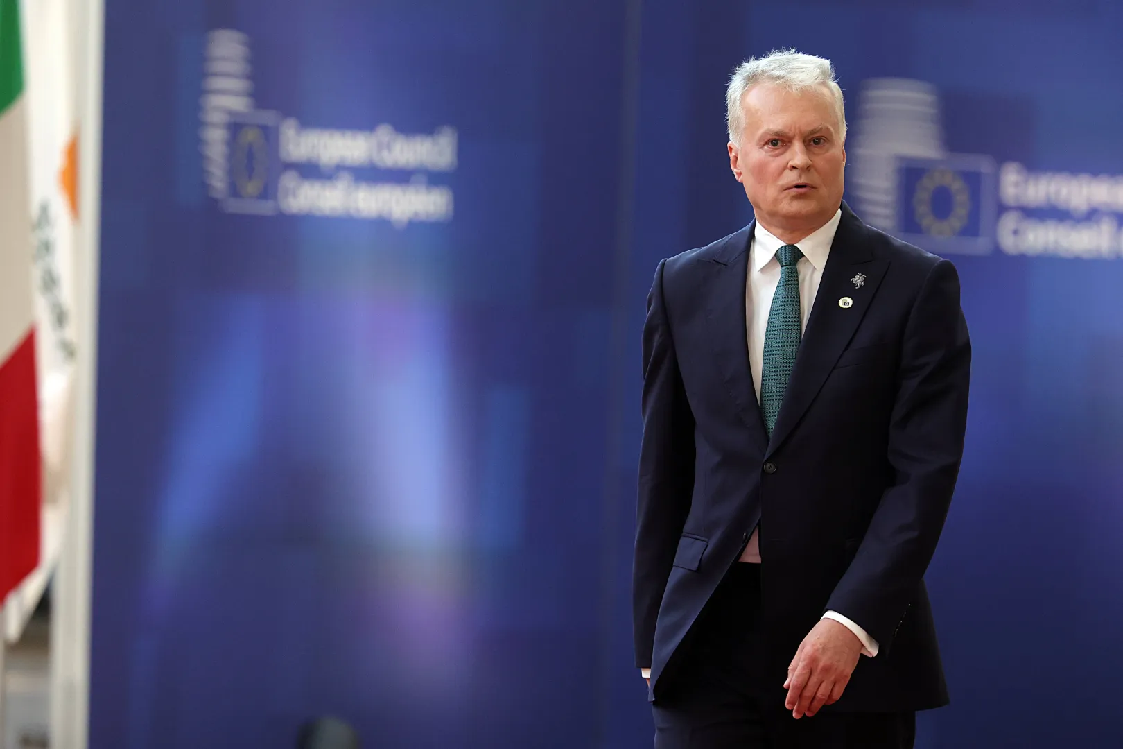 Prezydent Litwy Gitanas Nauseda. Fot. EPA/OLIVIER MATTHYS