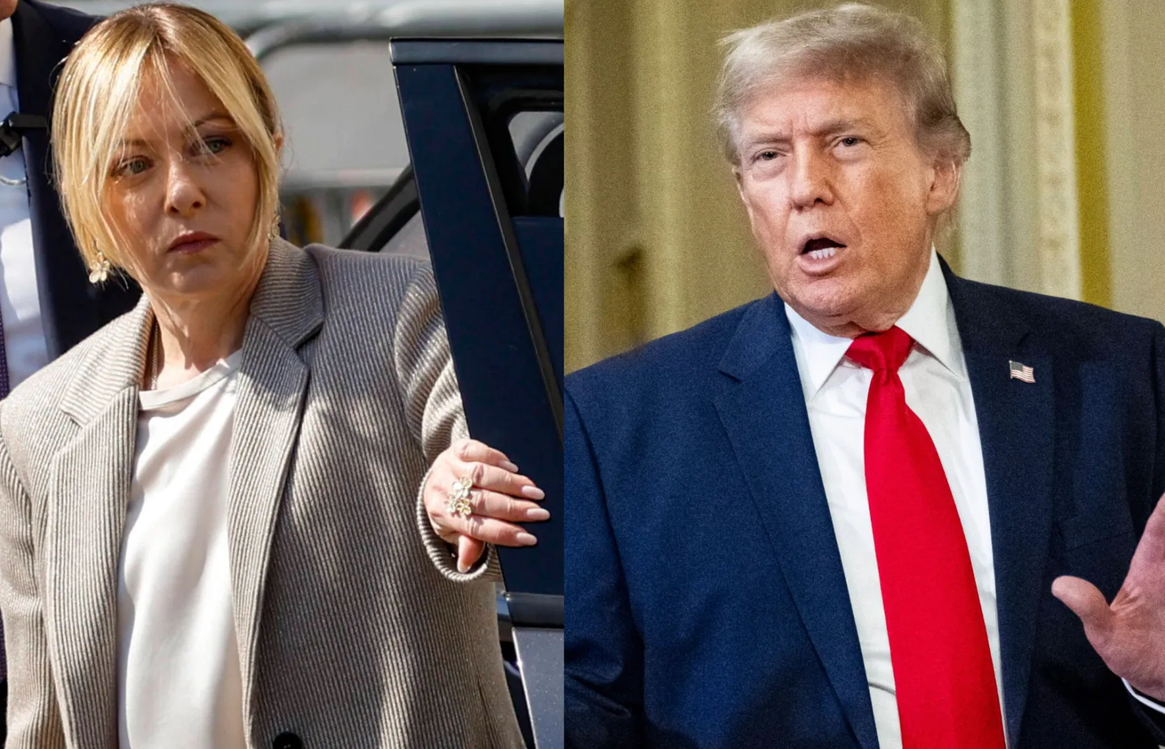 Premier Włoch Giorgia Meloni i prezydent USA Donald Trump. Fot. PAP/EPA/FABIO FRUSTACI/GRAEME SLOAN