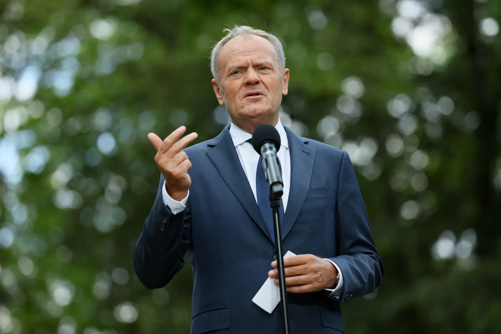 Premier Donald Tusk podczas konferencji prasowej w Kancelarii Prezesa Rady Ministrów w Warszawie. Fot. PAP/Leszek Szymański