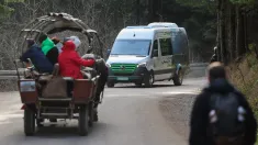 Bus elektryczny i zaprzęg konny na trasie do Morskiego Oka, fot. PAP/Grzegorz Momot