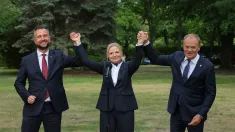 Premier Donald Tusk, senator Monika Piątkowska, wicepremier,  prezes PSL Władysław Kosiniak-Kamysz. Fot. PAP/	Paweł Supernak