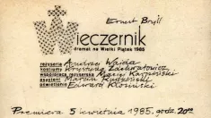 Pierwsza strona programu zapowiadającego przedstawienie w reżyserii Andrzeja Wajdy pt „Wieczernik”. Fot. encyklopediateatru.pl/