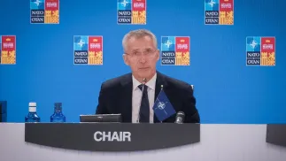 Madryt, Hiszpania, 30.06.2022. Sekretarz generalny NATO Jens Stoltenberg w drugim dniu posiedzenia Rady Północnoatlantyckiej z udziałem głów państw i szefów rządów państw NATO, 30 bm. w budynku IFEMA w Madrycie. Tematem rozmów są działania Sojuszu w związku z inwazją Rosji na Ukrainę. (mr) PAP/Mateusz Marek