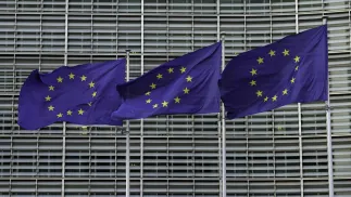 Flagi UE. Zdj. Ilustracyjne. Fot. PAP/NTB/Cornelius Poppe