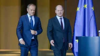 Donald Tusk, Olaf Scholz. Fot. PAP/Marcin Obara