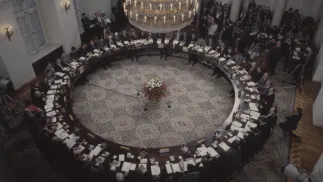 Warszawa, obrady Okrągłego Stołu, fot. PAP/Jan Bogacz