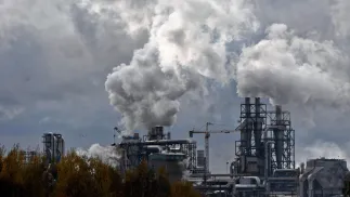 Dym unoszący się z fabrycznych kominów Fot. PAP/Marcin Bielecki