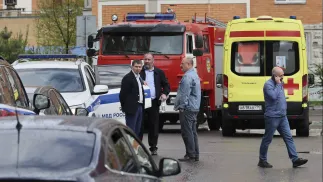 Miejsce wybuchu samochodu Fot. PAP/EPA/YURI KOCHETKOV