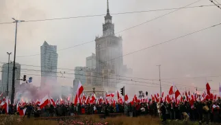 Uczestnicy Marszu Niepodległości w 2024 r. Fot. PAP/Albert Zawada