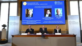 Ogłoszenie laureatów Fot. PAP/EPA/ANDERS WIKLUND