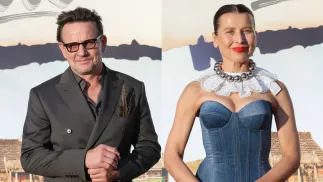 Aktor Bartłomiej Topa i aktorka Katarzyna Herman. Fot. PAP/Rafał Guz 