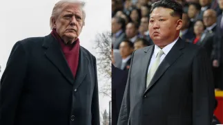 Prezydent USA Donald Trump i przywódca Korei Północnej Kim Dzong Un. Fot. PAP/EPA/GRAEME SLOAN / POOL/EKATERINA SHTUKINA/ SPUTNIK / GOVERNMENT PRESS SERVICE / POOL