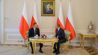 Karol Nawrocki (L) i Donald Tusk (P). Fot. PAP/Paweł Supernak