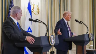 Prezydent USA Donald Trump i premier Izraela Benjamin Netanjahu. Fot. PAP/EPA/WILL OLIVER / POOL