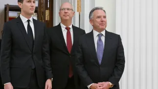 (слева-направо) Джаред Кушнер, Кирилл Дмитриев, Стив Уиткофф на переговорах в Москве. Fot. PAP/EPA/KRISTINA KORMILITSINA / SPUTNIK / KREMLIN POOL