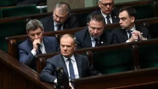 Donald Tusk, Jan Grabiec, Marcin Kierwiński, Andrzej Domański, Waldemar Żurek, Tomasz Siemoniak Fot. PAP/Piotr Nowak