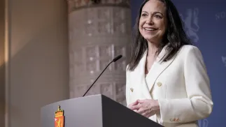 Laureatka Pokojowej Nagrody Nobla Maria Corina Machado. Fot. PAP/EPA/STIAN LYSBERG SOLUM NORWAY OUT