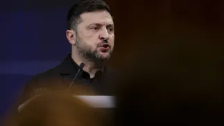 Prezydent Ukrainy Wołodymyr Zełenski. Fot. PAP/EPA/HANNIBAL HANSCHKE