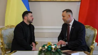 Prezydent Karol Nawrocki (P) oraz prezydent Ukrainy Wołodymyr Zełenski (L). Fot. PAP/Paweł Supernak