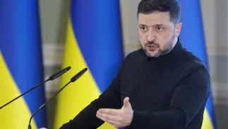 Prezydent Ukrainy Wołodymyr Zełenski. Fot. PAP/EPA/SERGEY DOLZHENKO