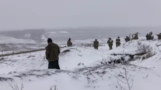 Szkolenie wojskowe żołnierzy ukraińskich Fot. PAP/Yevhen Titov