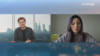 Prowadzący Studio PAP, Błażej Strzelczyk i korespondentka PAP w Kijowie, Iryna Hirnyk. Fot. PAP