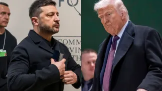 Prezydent Ukrainy Wołodymyr Zełenski i prezydent USA Donald Trump. Fot. PAP/EPA/	LAURENT GILLIERON