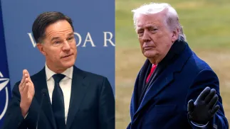 Mark Rutte; Donald Trump. Fot. PAP/EPA/ANTONIO BAT/SHAWN THEW