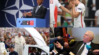 Barack Obama, Jakub Błaszczykowski, papież Franciszek i Lech Wałęsa. Fot. PAP/Paweł Supernak/Bartłomiej Zborowski/Leszek Szymański/Adam Warżawa