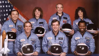  Mike Smith, Dick Scobee, Ron McNairEllison Onizuka, Christa McAuliffe, Greg Jarvis, Judith Resnik. Fot. PAP/EPA/NASA