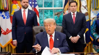 Джей Ді Венс, Дональд Трамп і Марко Рубіо. Fot. PAP/EPA/YURI GRIPAS / POOL 