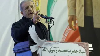 Prezydent Iranu Masud Pezeszkian, fot. PAP/EPA/ABEDIN TAHERKENAREH