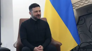 Президент України Володимир Зеленський. Fot. PAP/EPA/PETROS KARADJIAS / POOL